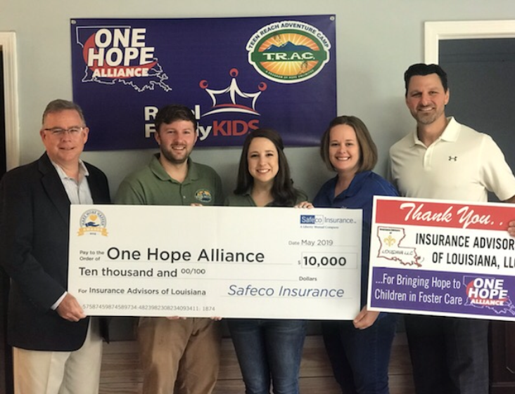 Insurance Advisors of Louisiana and One Hope Alliance check presentation